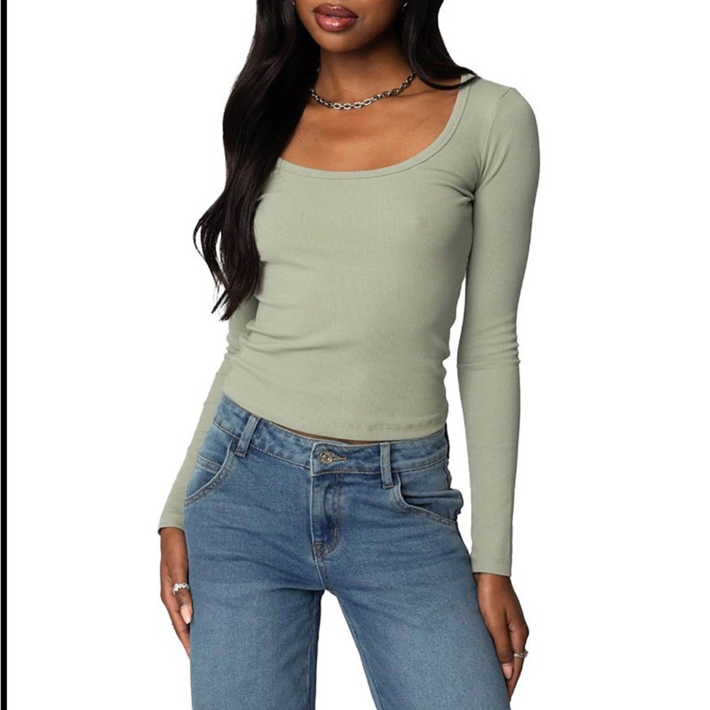 Edikted Women's Sage Green Long Sleeve Top